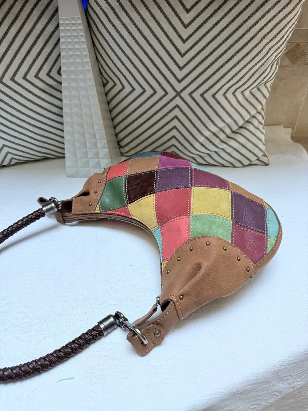 Y2K Style Pelle Patchwork Multicolor Leather Hobo Bag - Picture 11 of 11